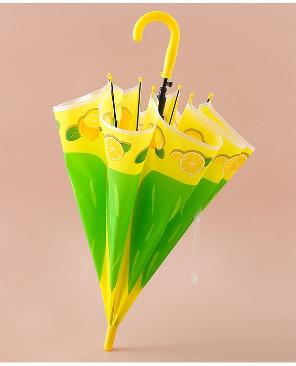 Babyhug Free Size Umbrella with Lemon Print - Green