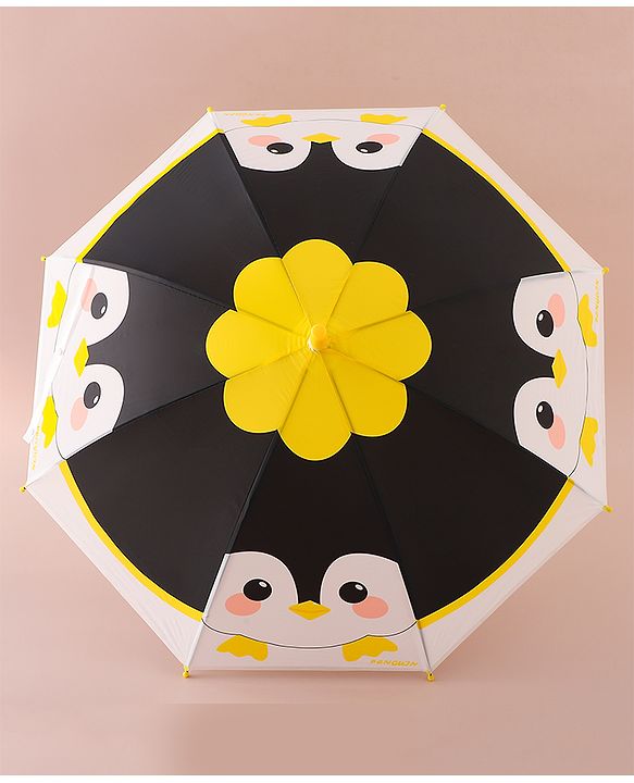 Babyhug Free Size Umbrella with Owl Print - Black & Yellow
