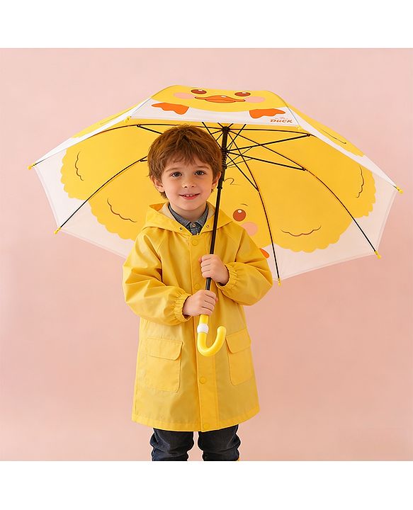 Babyhug Free Size Umbrella with Duck Print - Yellow