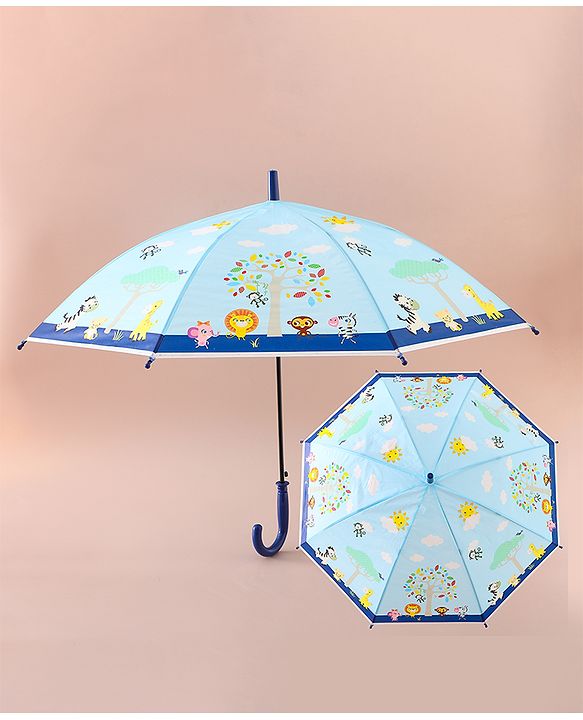 Babyhug Free Size Umbrella with Animal Print - Blue