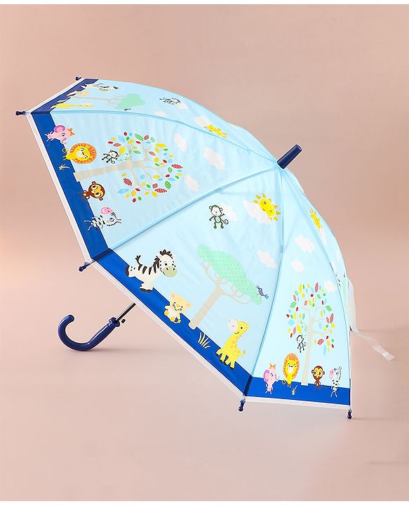 Babyhug Free Size Umbrella with Animal Print - Blue
