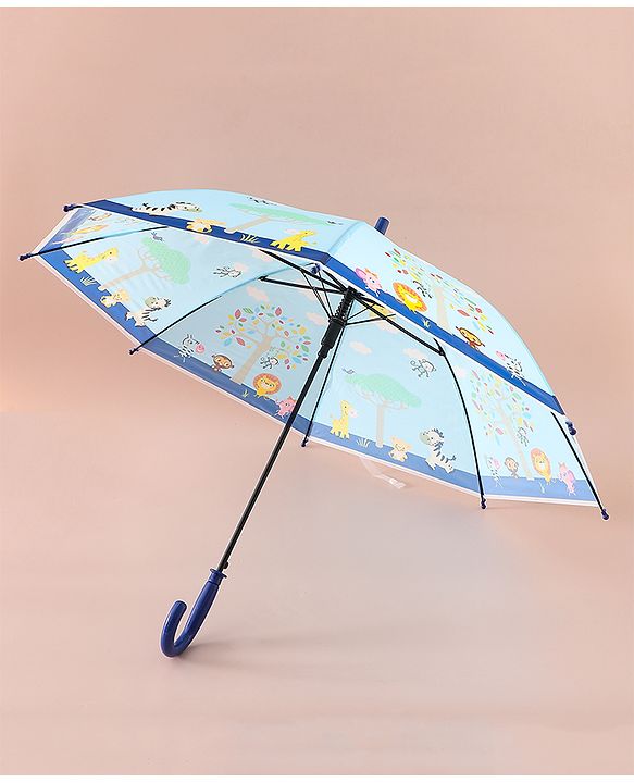 Babyhug Free Size Umbrella with Animal Print - Blue