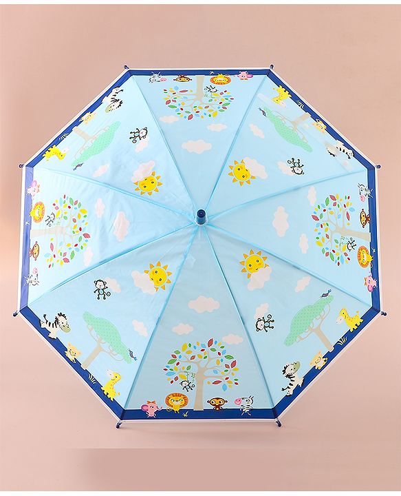 Babyhug Free Size Umbrella with Animal Print - Blue