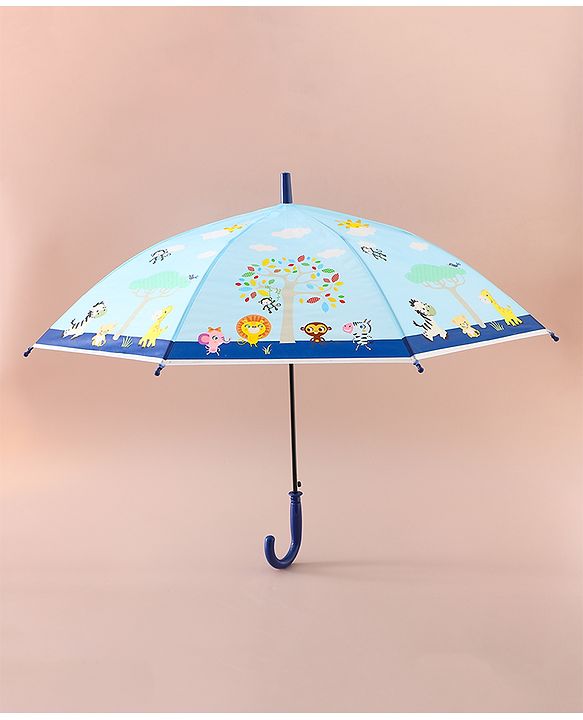 Babyhug Free Size Umbrella with Animal Print - Blue