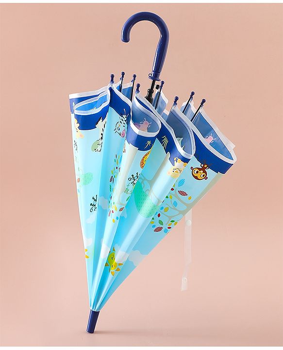 Babyhug Free Size Umbrella with Animal Print - Blue