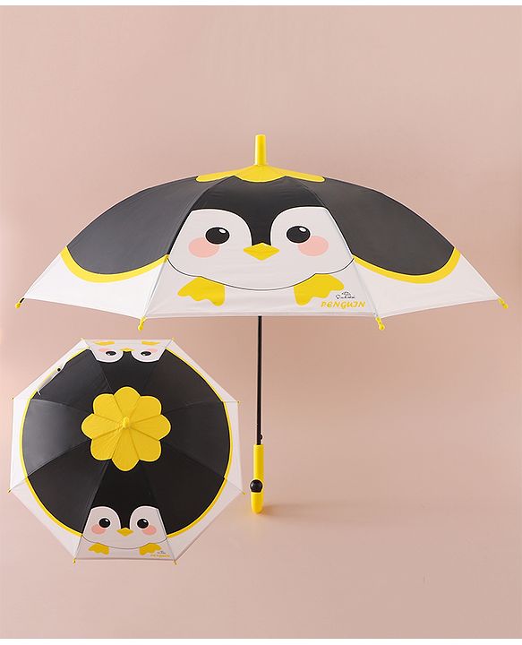 Babyhug Free Size Umbrella with Penguin Print - Black