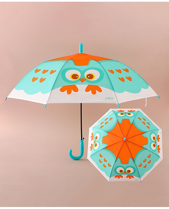 Babyhug Free Size Umbrella with Owl Print - Green & Orange