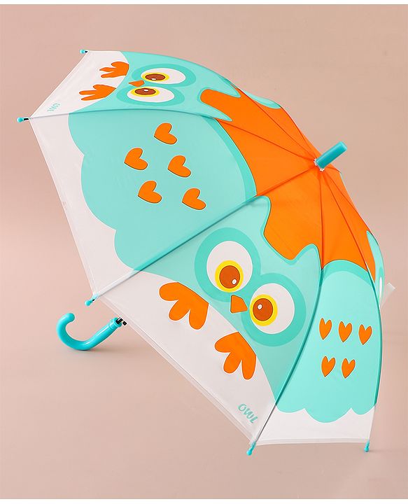 Babyhug Free Size Umbrella with Owl Print - Green & Orange