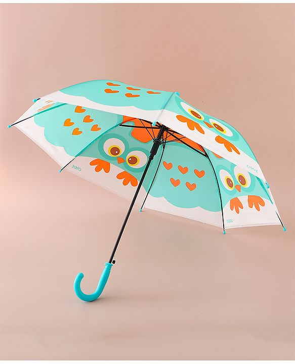 Babyhug Free Size Umbrella with Owl Print - Green & Orange