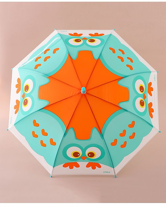 Babyhug Free Size Umbrella with Owl Print - Green & Orange
