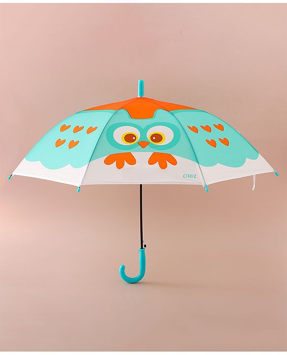 Babyhug Free Size Umbrella with Owl Print - Green & Orange