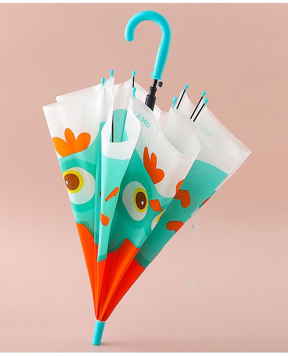 Babyhug Free Size Umbrella with Owl Print - Green & Orange