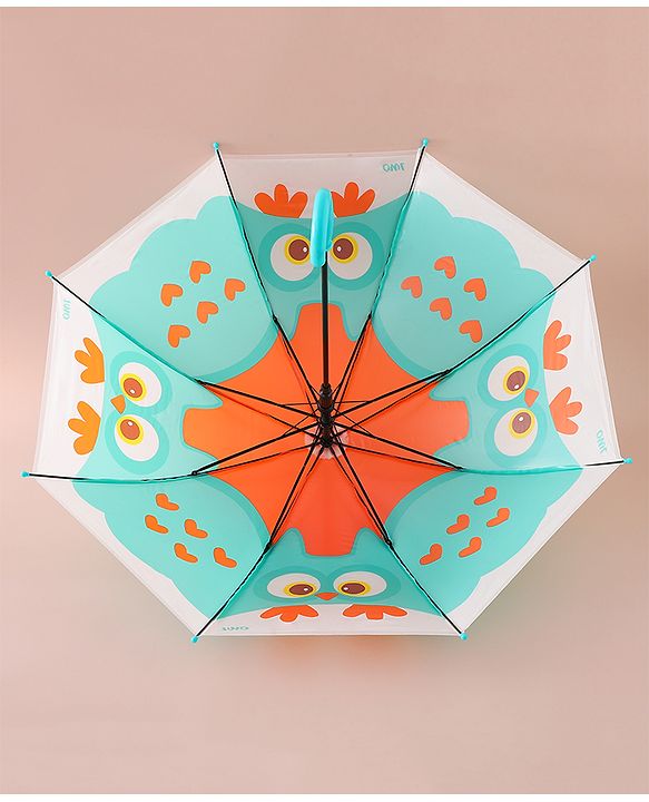 Babyhug Free Size Umbrella with Owl Print - Green & Orange