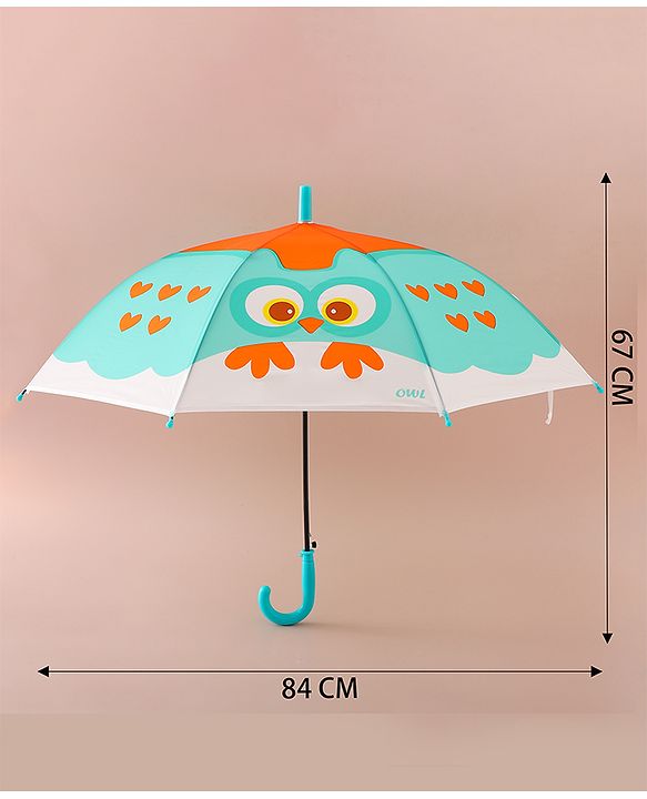 Babyhug Free Size Umbrella with Owl Print - Green & Orange