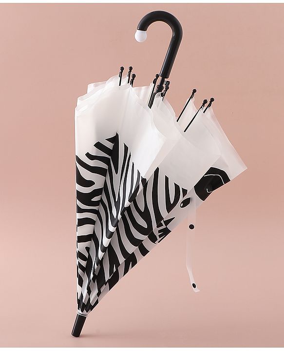 Babyhug Free Size Umbrella with Zebra Print - Black & White