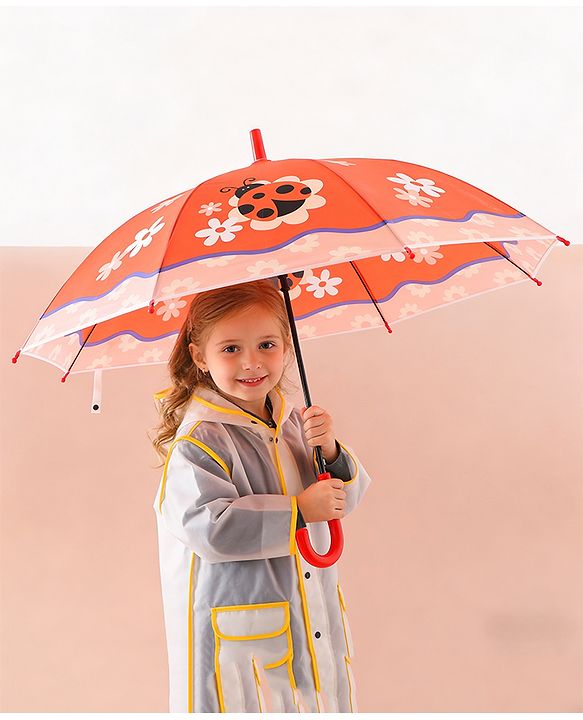Babyhug Free Size Umbrella with Ladybug  Print - Orange