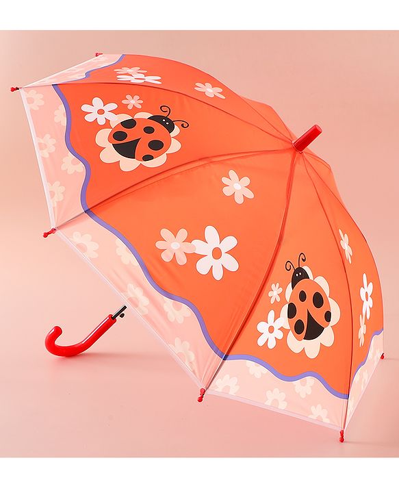 Babyhug Free Size Umbrella with Ladybug  Print - Orange