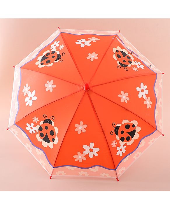 Babyhug Free Size Umbrella with Ladybug  Print - Orange