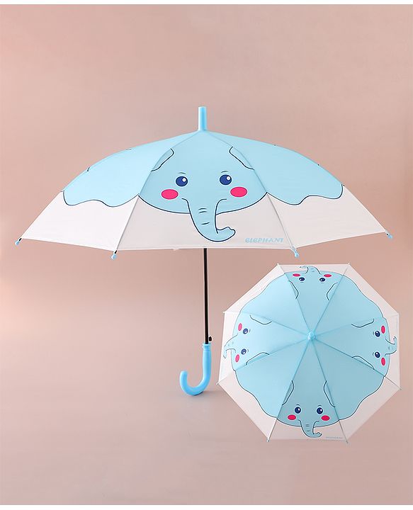 Babyhug Free Size Umbrella with Elephant Print - Blue & White