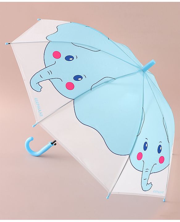 Babyhug Free Size Umbrella with Elephant Print - Blue & White