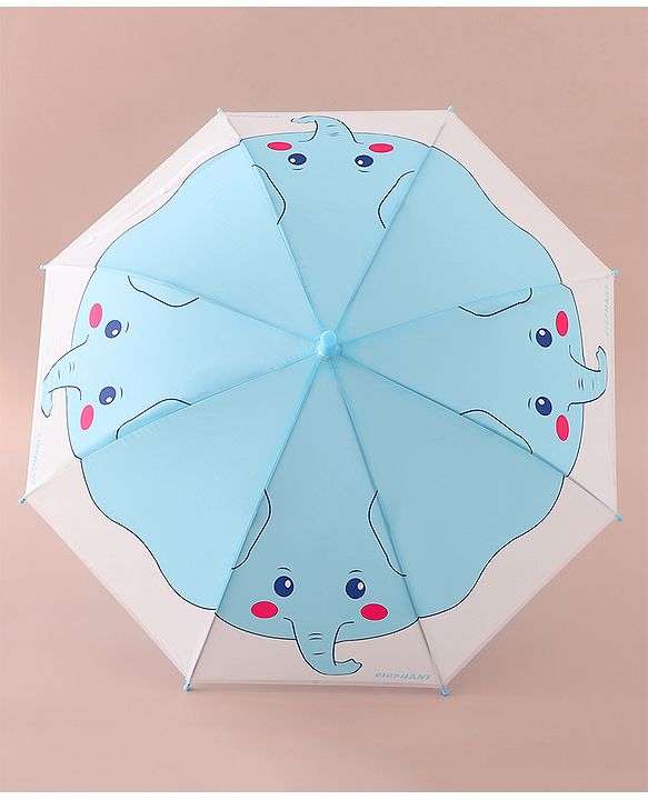 Babyhug Free Size Umbrella with Elephant Print - Blue & White