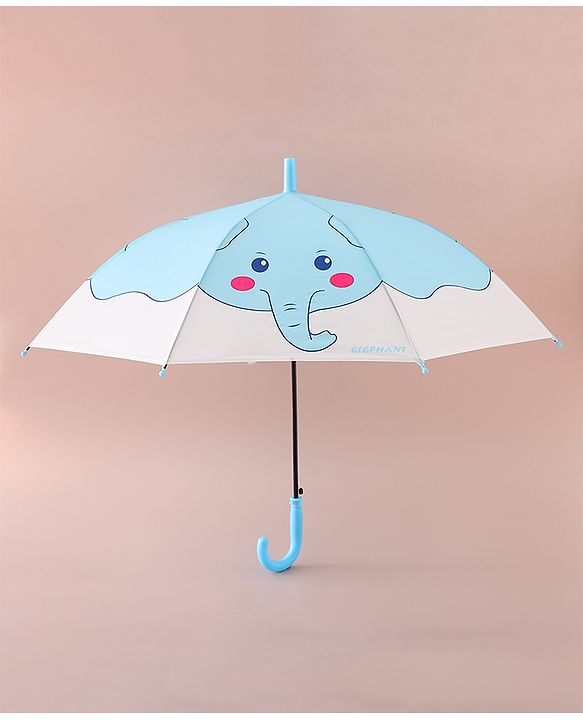 Babyhug Free Size Umbrella with Elephant Print - Blue & White