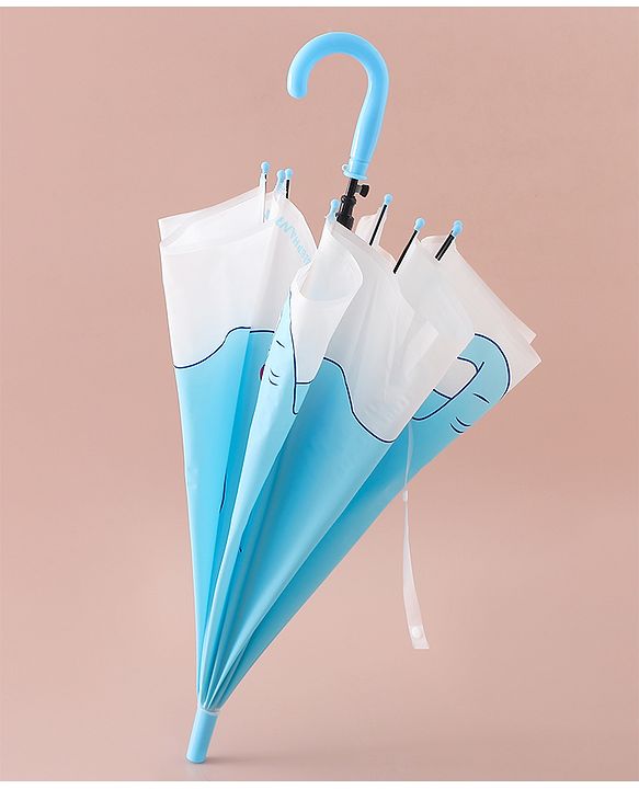 Babyhug Free Size Umbrella with Elephant Print - Blue & White
