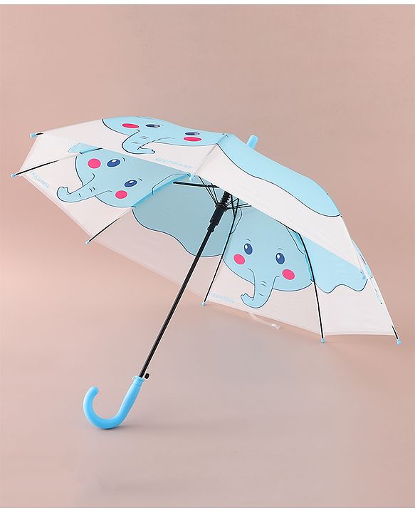 Babyhug Free Size Umbrella with Elephant Print - Blue & White
