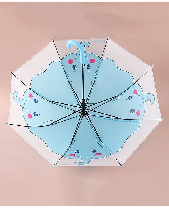 Babyhug Free Size Umbrella with Elephant Print - Blue & White