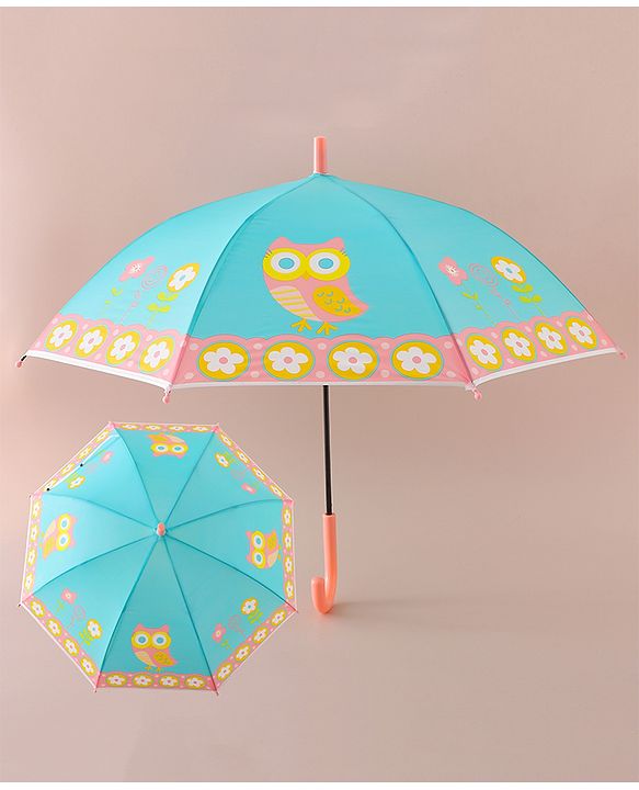 Babyhug Free Size Umbrella with Owl Print -Sea Green