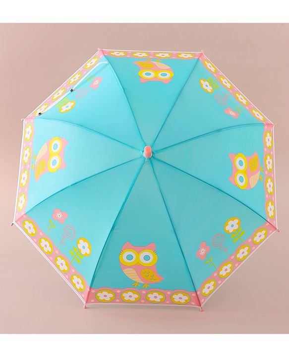 Babyhug Free Size Umbrella with Owl Print -Sea Green