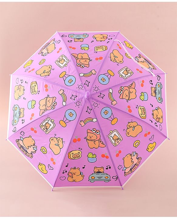 Babyhug Umbrella With Hamster Print -Purple