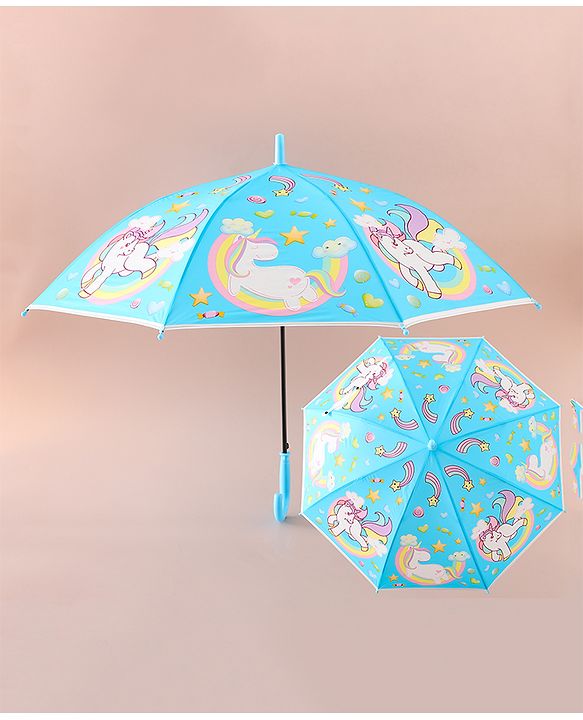 Babyhug Free Size Umbrella with Unicorn Print - Light Blue