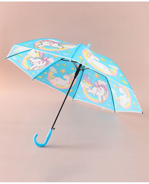 Babyhug Free Size Umbrella with Unicorn Print - Light Blue