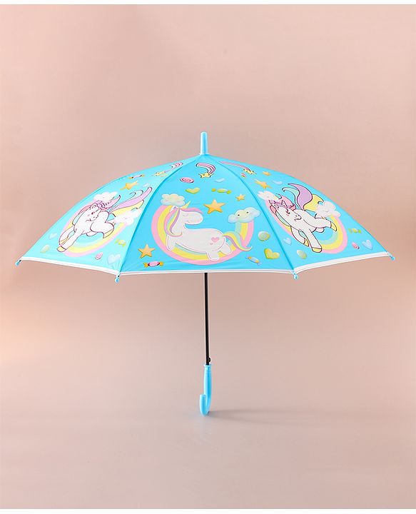 Babyhug Free Size Umbrella with Unicorn Print - Light Blue