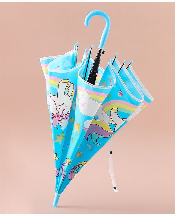 Babyhug Free Size Umbrella with Unicorn Print - Light Blue