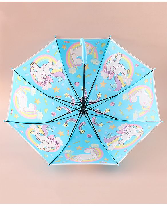 Babyhug Free Size Umbrella with Unicorn Print - Light Blue