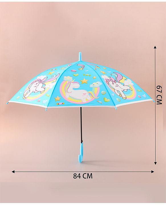 Babyhug Free Size Umbrella with Unicorn Print - Light Blue