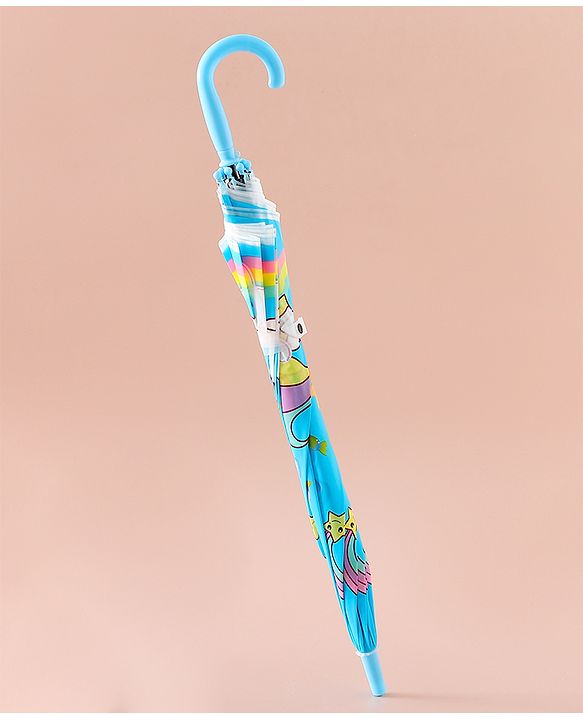 Babyhug Free Size Umbrella with Unicorn Print - Light Blue