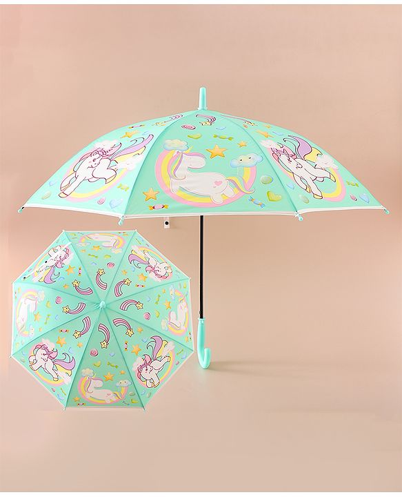 Babyhug Free Size Umbrella with Unicorn Print - Light Blue