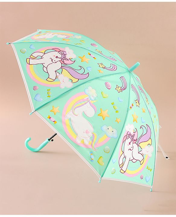 Babyhug Free Size Umbrella with Unicorn Print - Light Blue