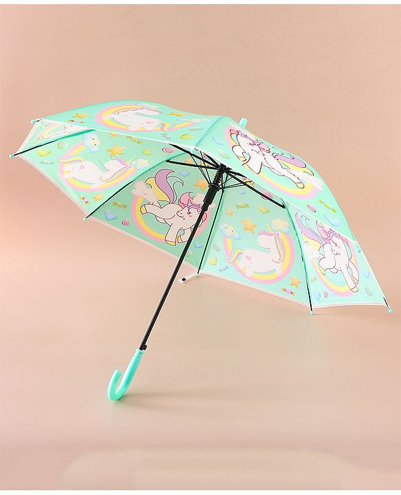 Babyhug Free Size Umbrella with Unicorn Print - Light Blue