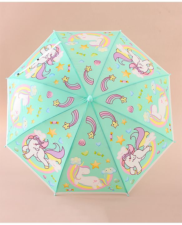Babyhug Free Size Umbrella with Unicorn Print - Light Blue