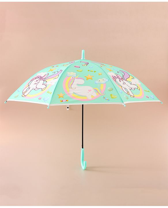 Babyhug Free Size Umbrella with Unicorn Print - Light Blue