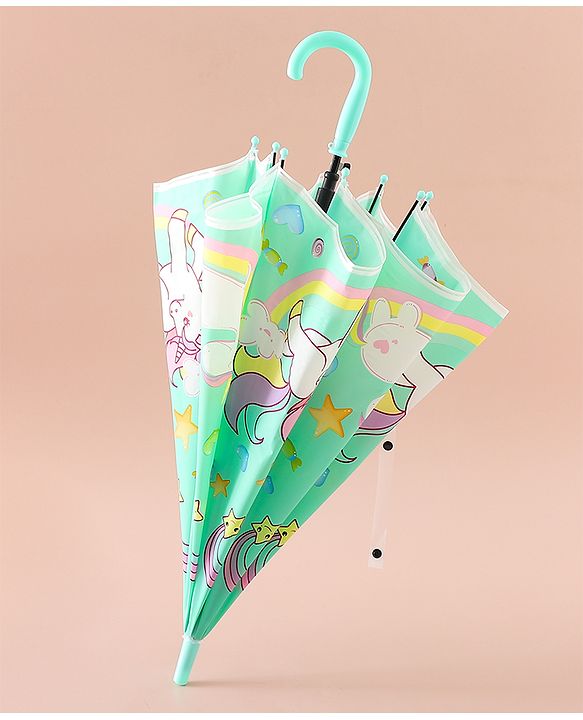 Babyhug Free Size Umbrella with Unicorn Print - Light Blue