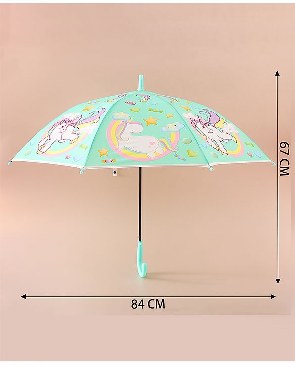 Babyhug Free Size Umbrella with Unicorn Print - Light Blue
