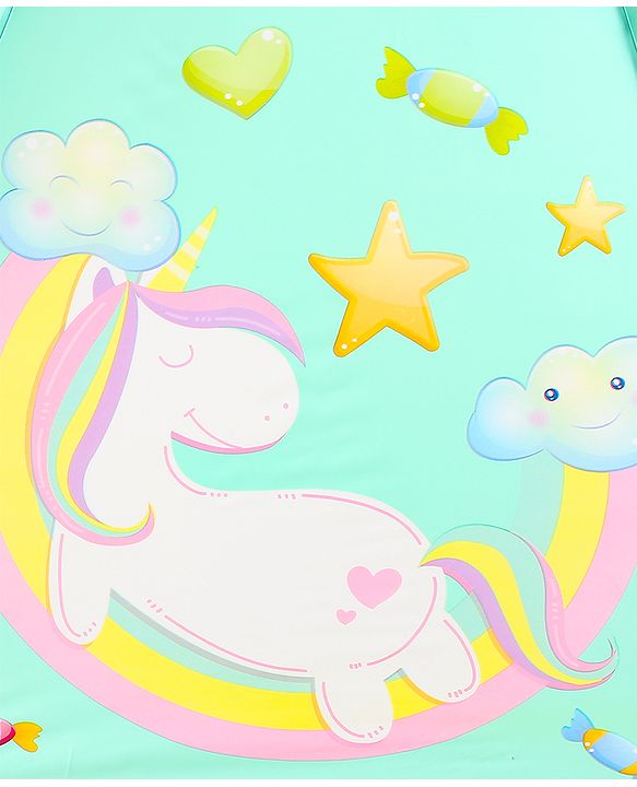 Babyhug Free Size Umbrella with Unicorn Print - Light Blue