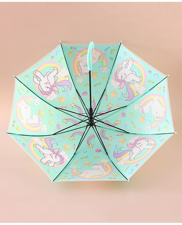 Babyhug Free Size Umbrella with Unicorn Print - Light Blue