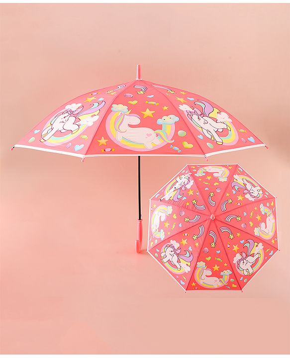 Babyhug Free Size Umbrella with Unicorn Print - Light Blue