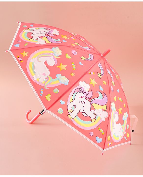 Babyhug Free Size Umbrella with Unicorn Print - Light Blue